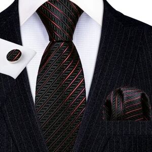 Sophisticated Black and Red Striped Men's Tie by [Brand]